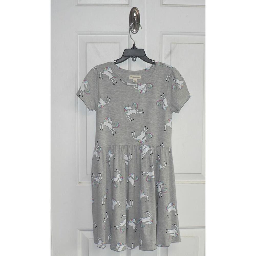 Tucker + Tate Girls Print Short Sleeve Dress in Grey Unicorn Size 7 MSRP $35